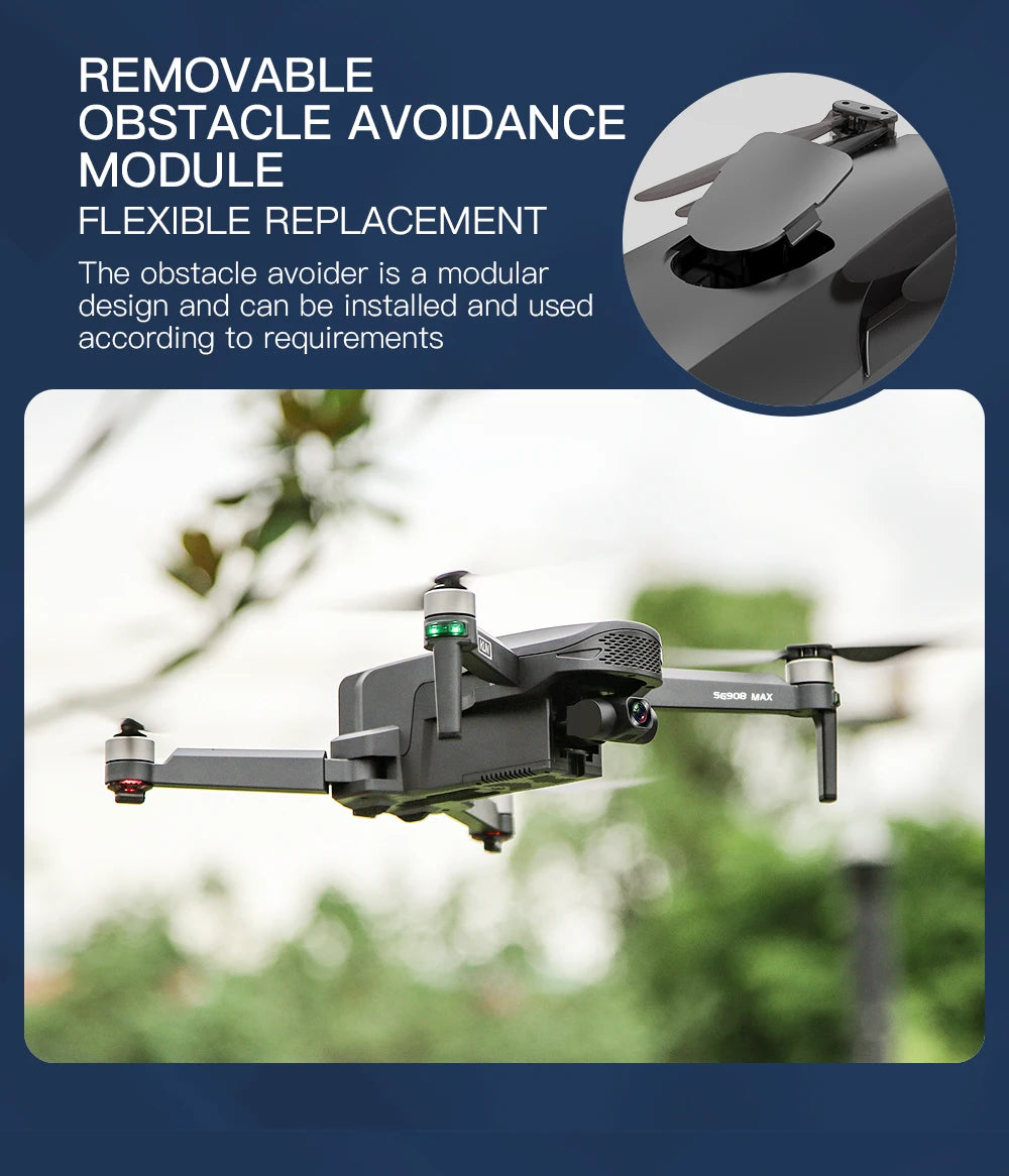 Drone with obstacle avoidance module on a blurred outdoor background