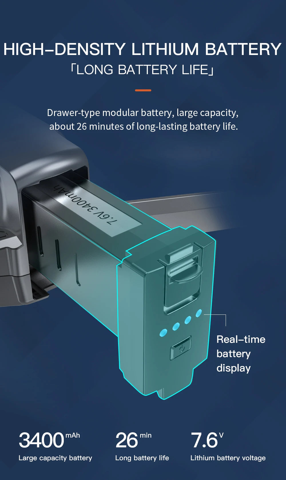High-density lithium battery with charging process on a blue background