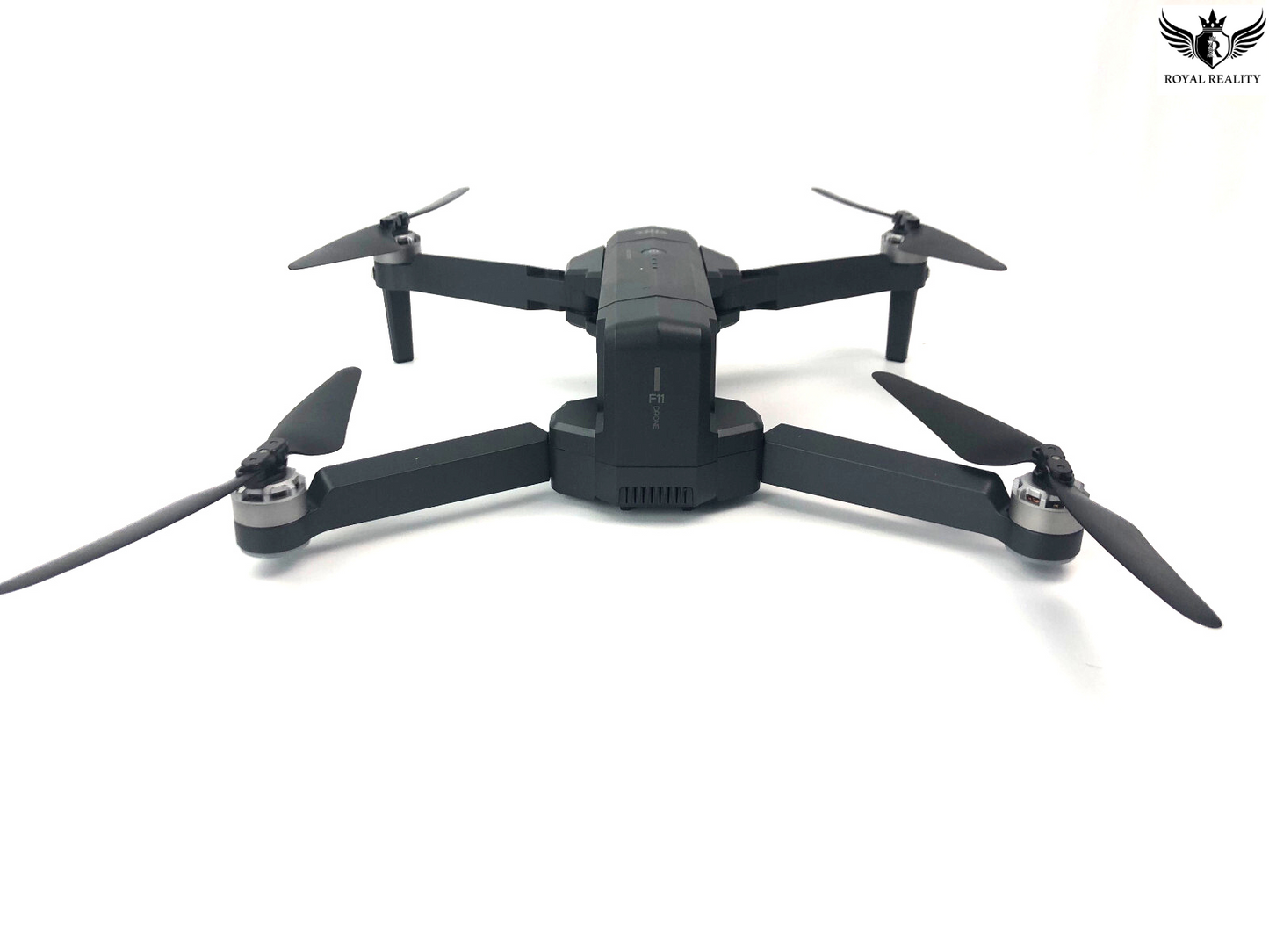 Black drone on a white background with 'Royal Reality' logo.