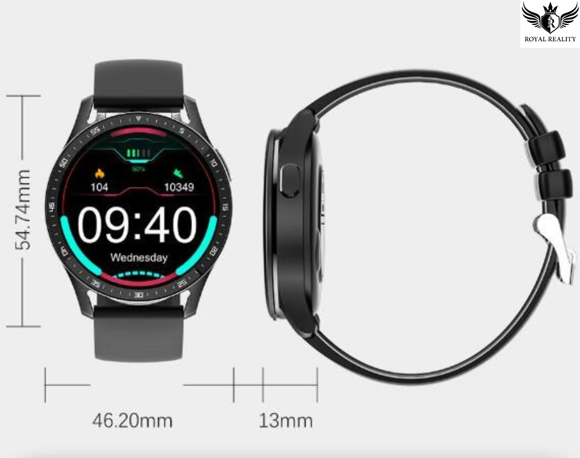 Smartwatch with measurements on a white background
