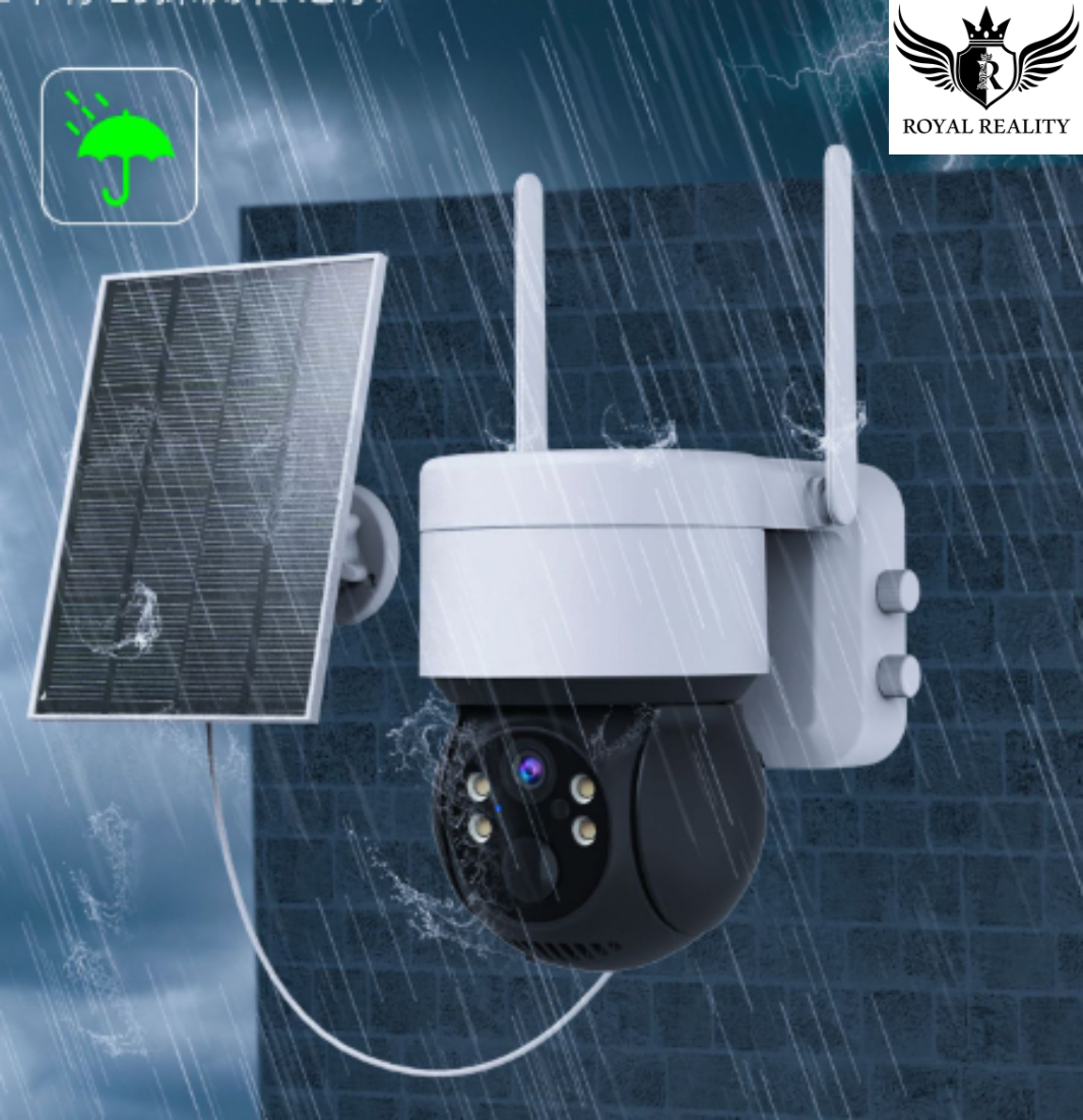"Close-up of solar-powered WiFi camera with night vision LEDs"