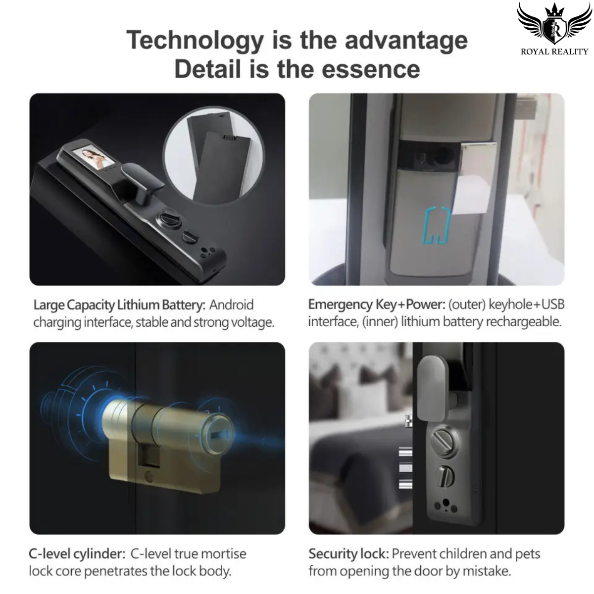Advertisement for a security lock system with features highlighted.