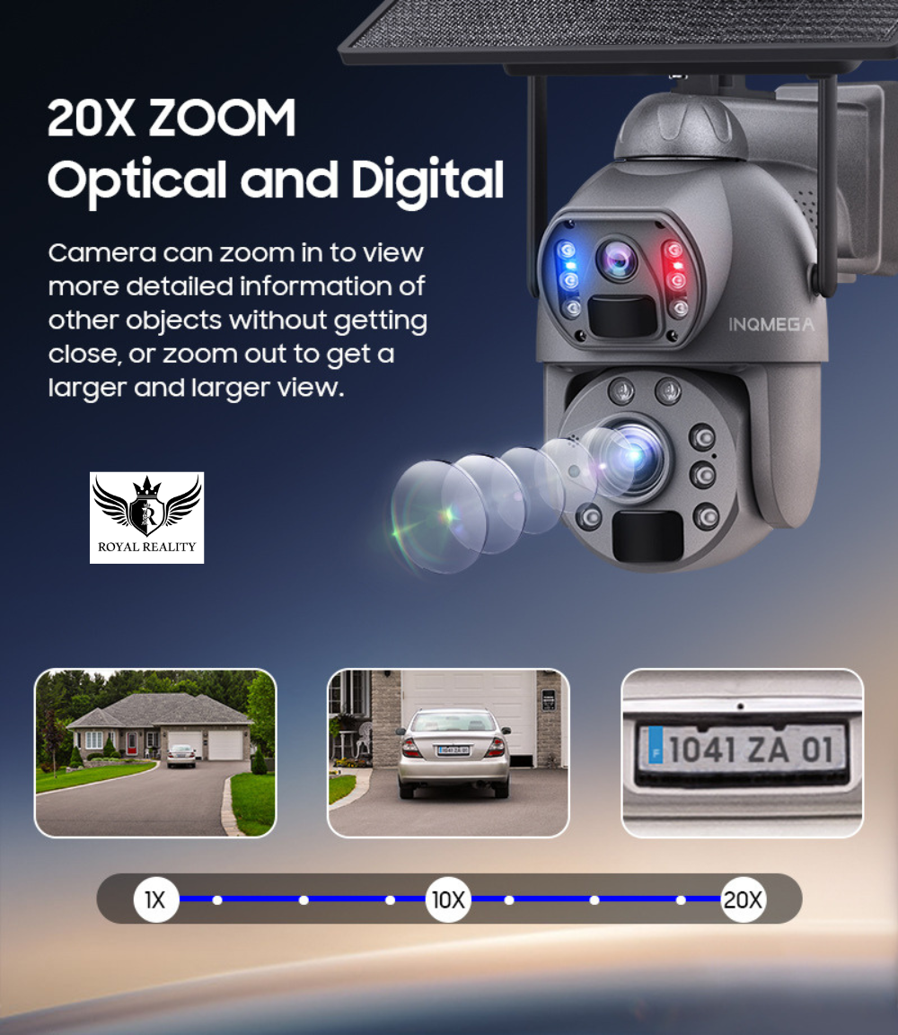 Camera with 20x zoom capabilities on a dark background