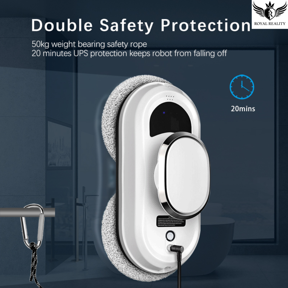 Window cleaning robot demonstrating double safety protection system