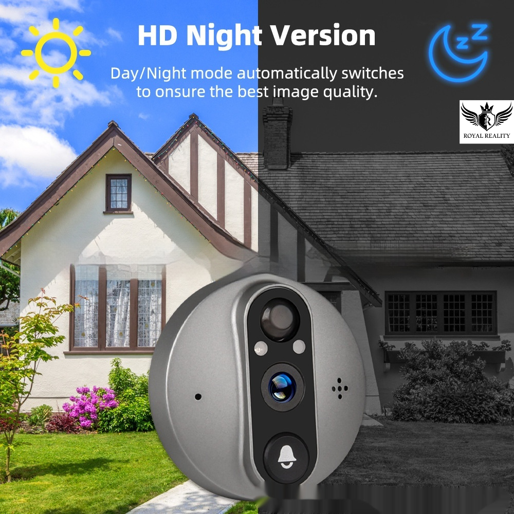 Home security camera with 'HD Night Version' feature displayed in front of a house.