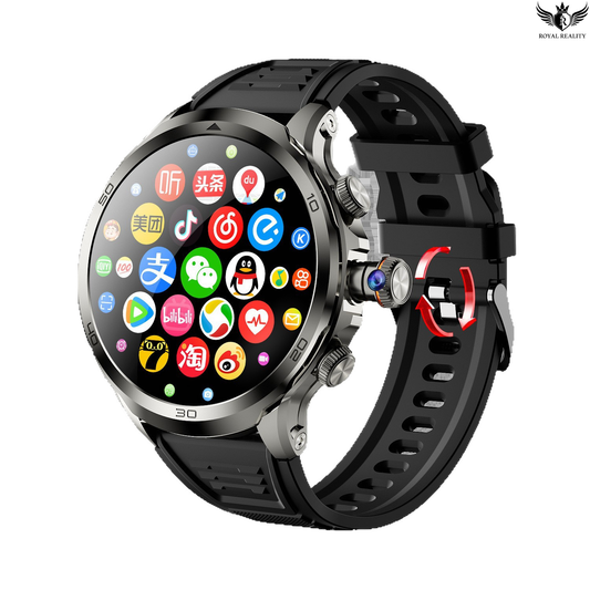 Smartwatch with colorful app icons on a white background