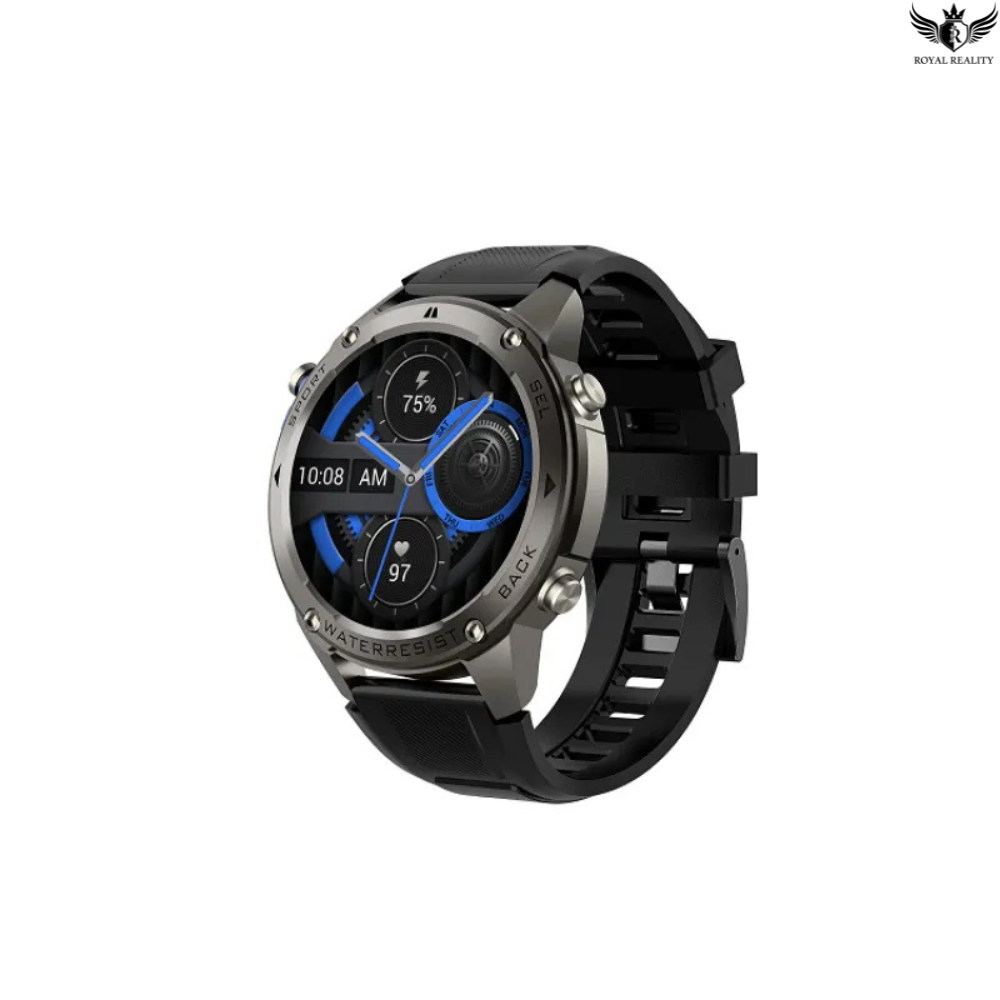 Smartwatch with a black strap on a white background