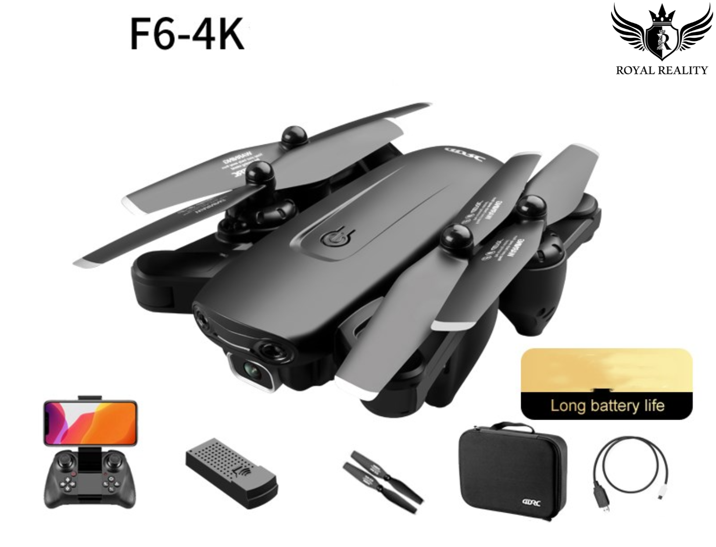 4K Dual Camera Drone with Accessories – Batteries, Cables, Controller