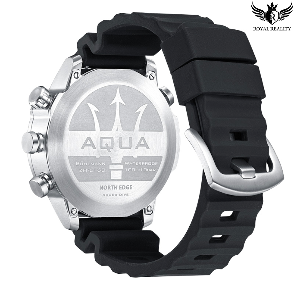 Watch Design with Transparent Background: This photo provides a clear view of the metallic back design of the watch, showcasing the durable build and easy access to buttons for convenient use and controls