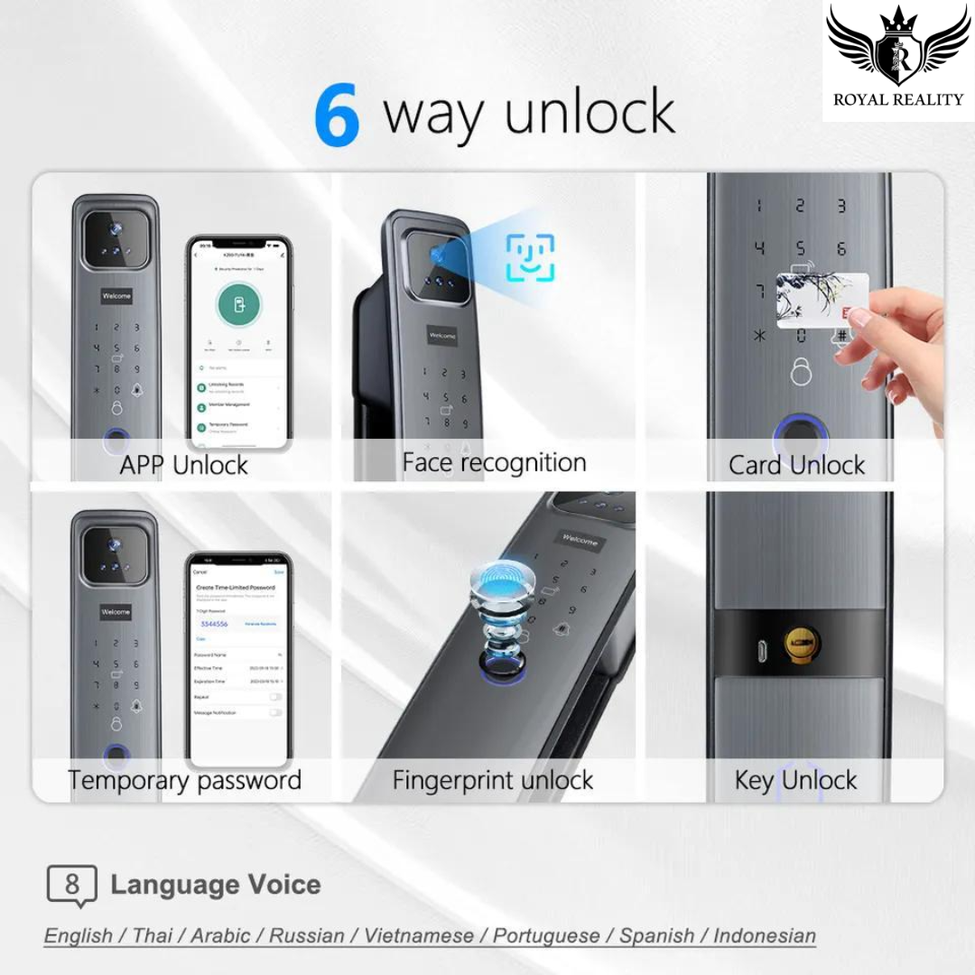 Smart door lock features six unlocking methods including fingerprint and WiFi