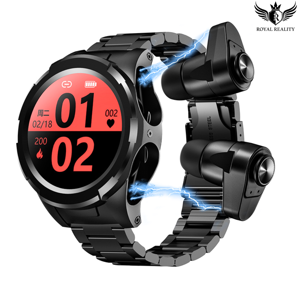 Smartwatch Fitness Mode – Dual Time Display with Earbuds