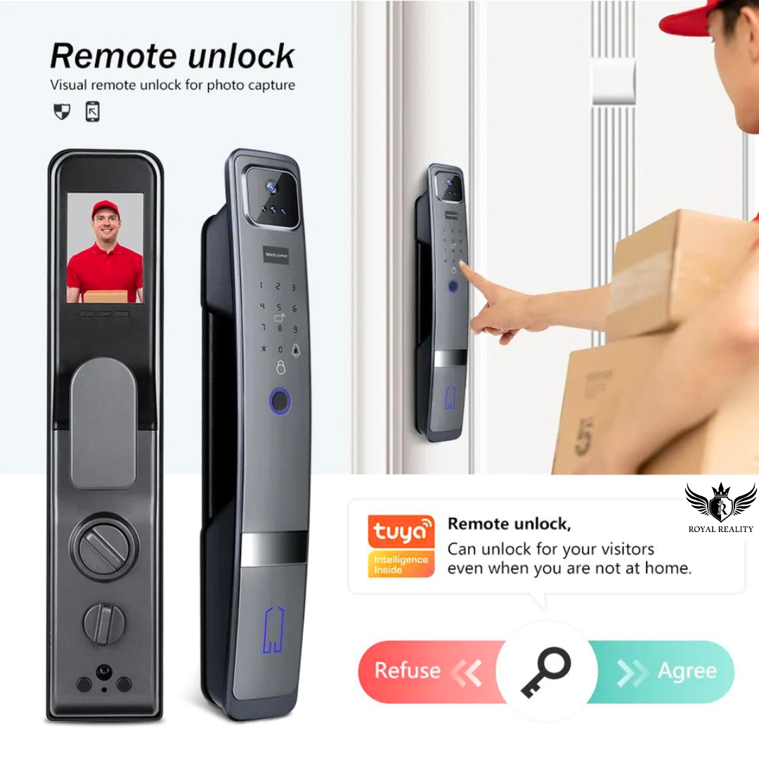 User unlocking smart door with fingerprint sensor