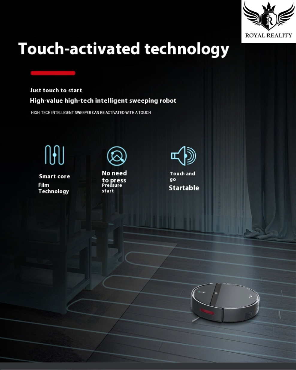 "Touch-sensitive robotic vacuum showing smart control interface"
