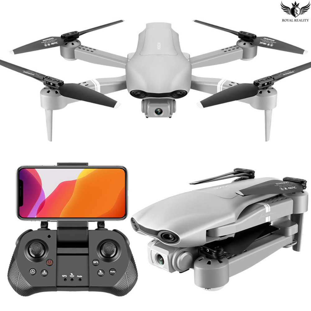 Compact folded drone with controller and smartphone ready for flight
