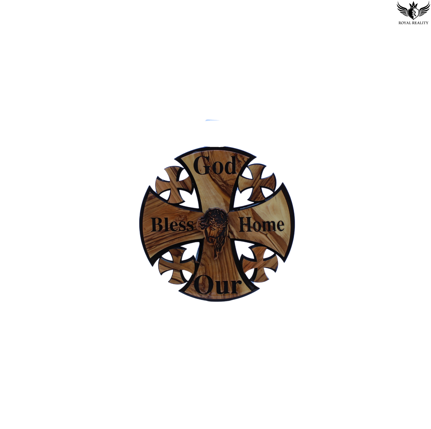 Wooden cross wall decor with engraved text on a white background
