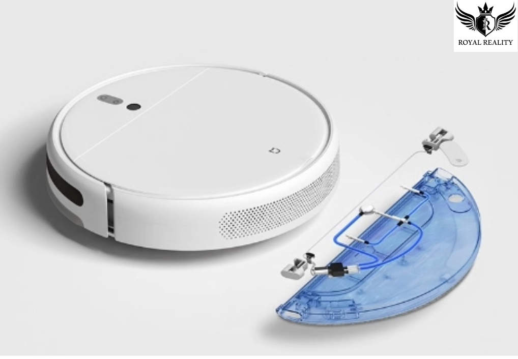 "White robot vacuum with water tank and mop feature"