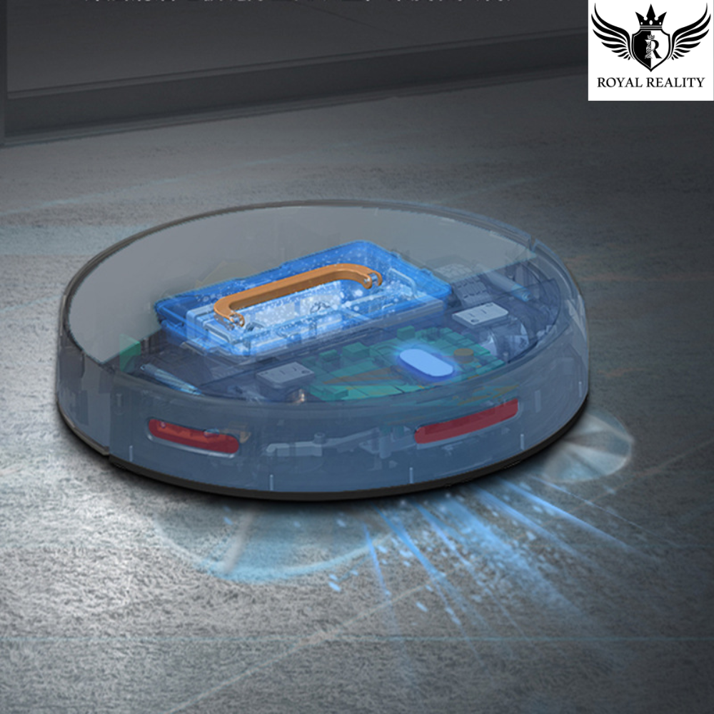 "Transparent view of internal components in the robot vacuum cleaner"