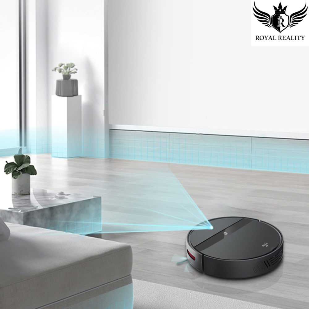 "Robot vacuum cleaning a living room floor with smart navigation"