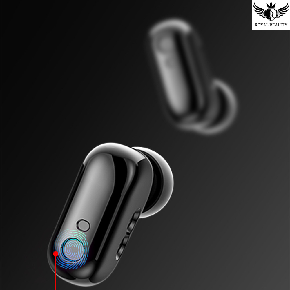 Close-up of detachable TWS Bluetooth earbuds with sleek black design