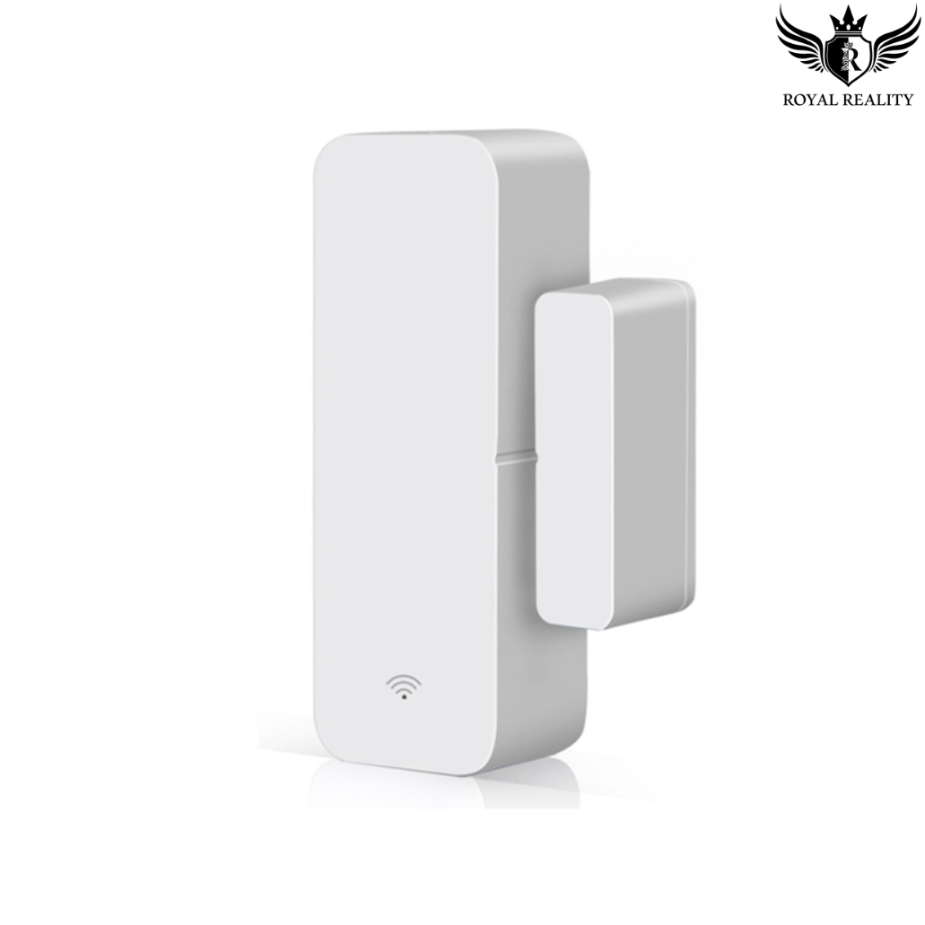 Close-up of smart door sensor in sleek white design