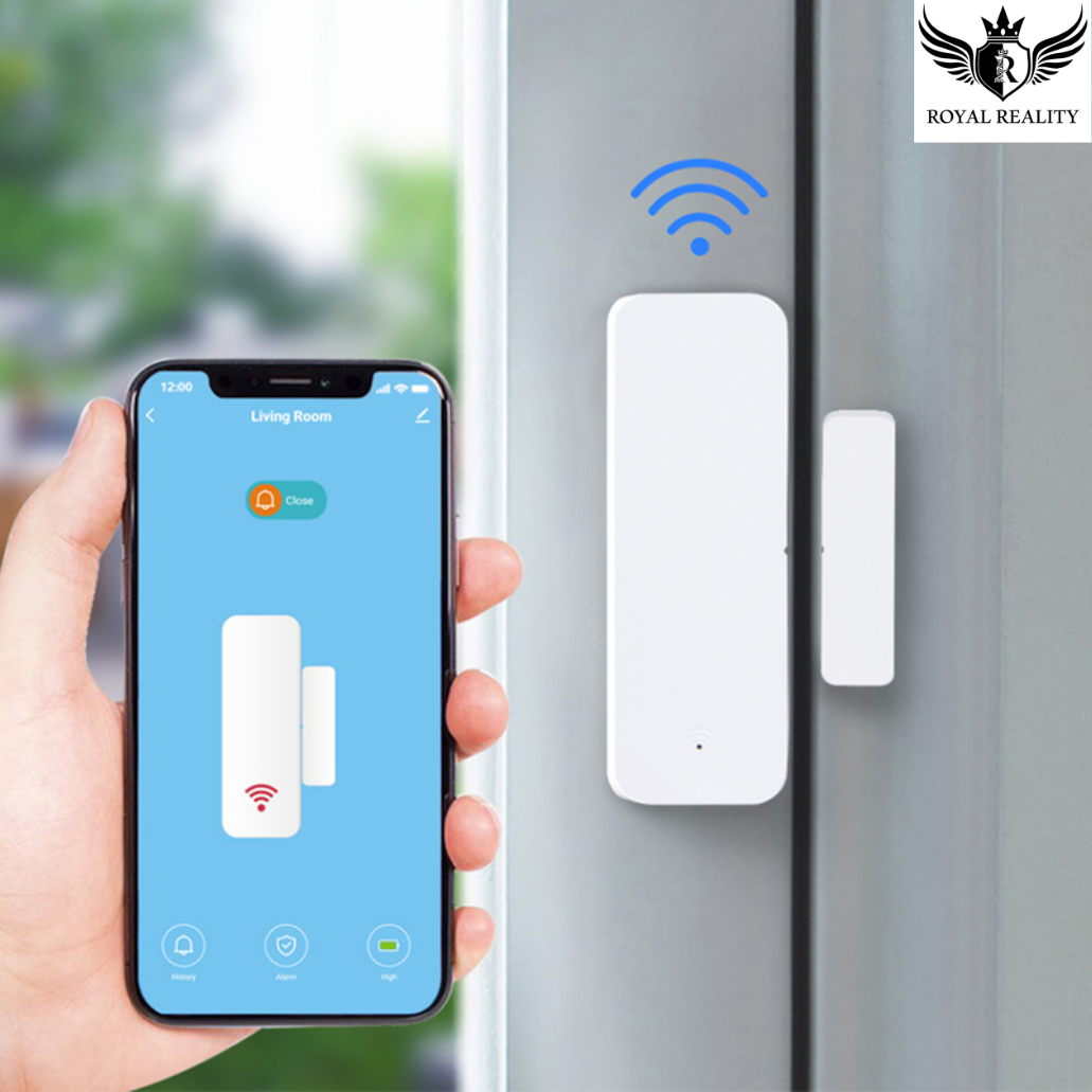 Smart door sensor paired with mobile app displaying real-time alert