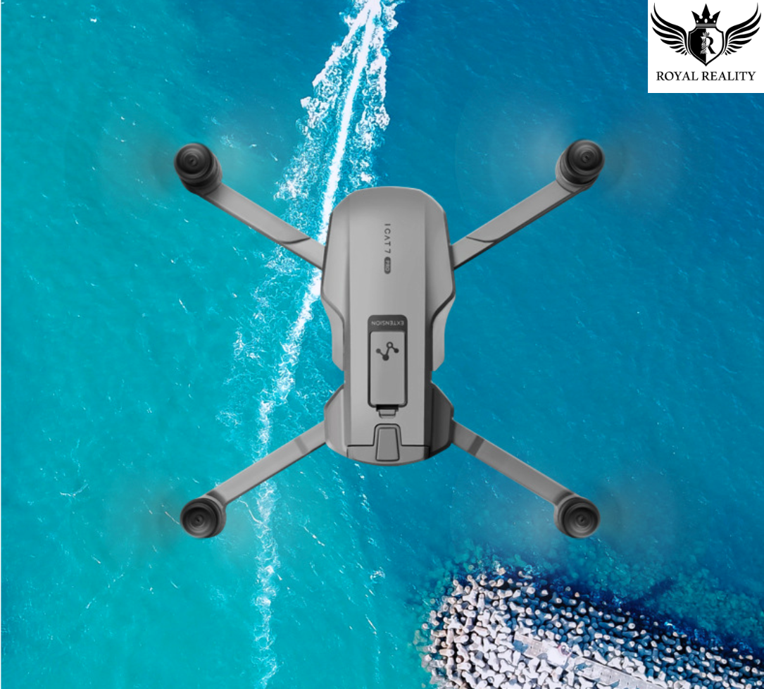 Compact GPS Drone Flying Over Ocean – Top View of Aerial Photography