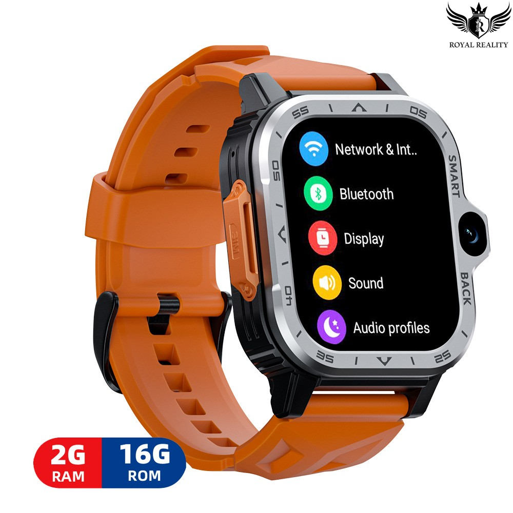 Orange smartwatch with Android 8.1 system and touchscreen interface