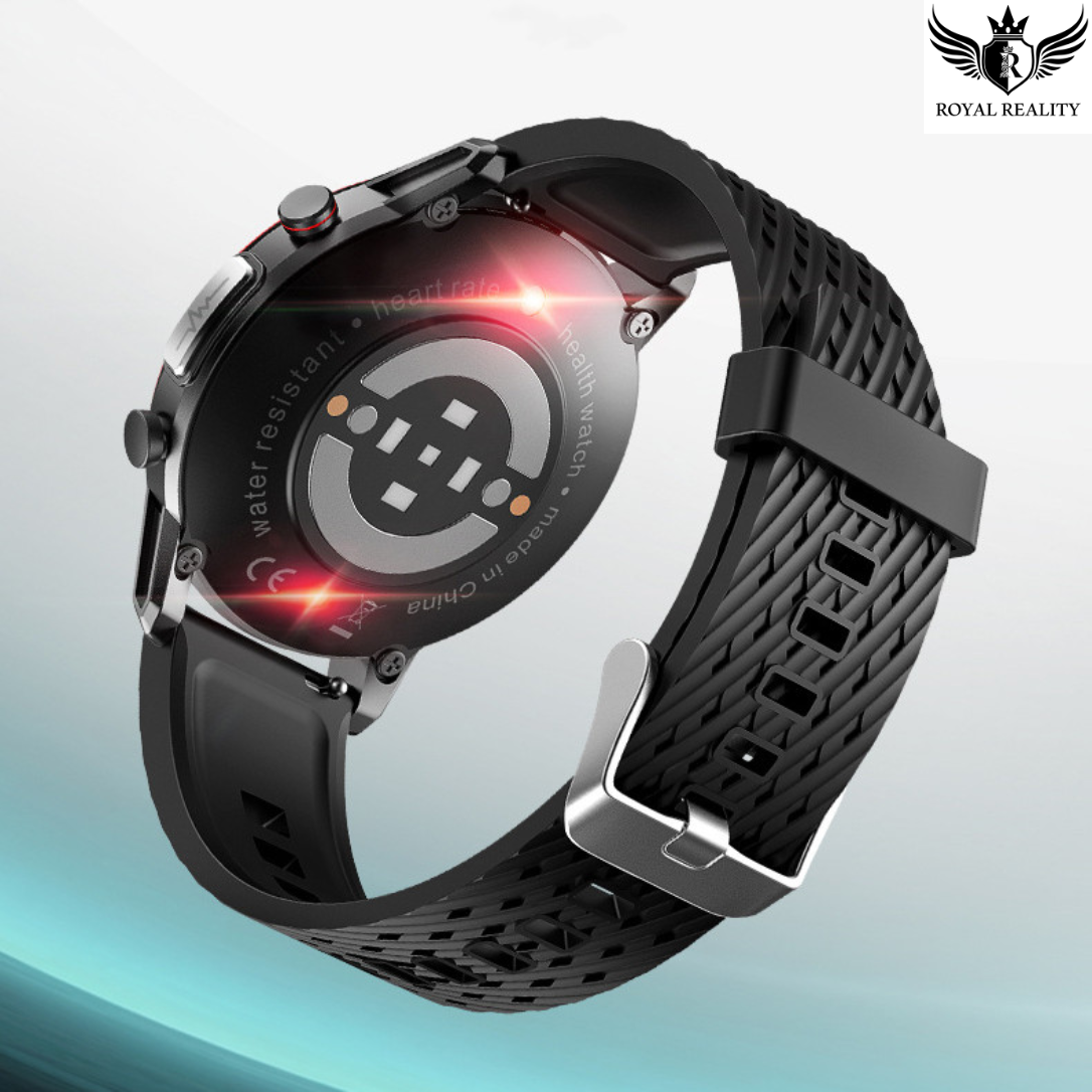 Back view of smartwatch showing charging sensors and band design