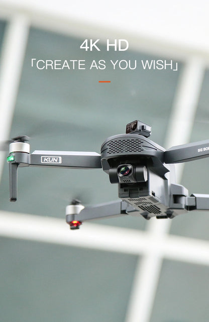 Drone with 4K HD camera and 'Create as You Wish' text on a blurred background