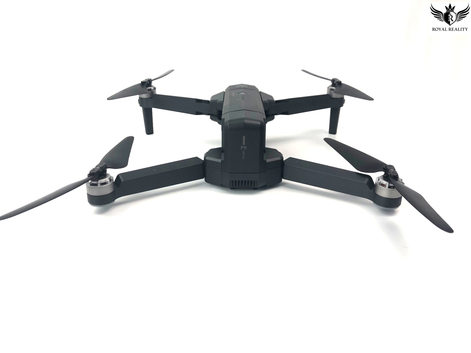 Black drone on a white background with 'Royal Reality' logo.
