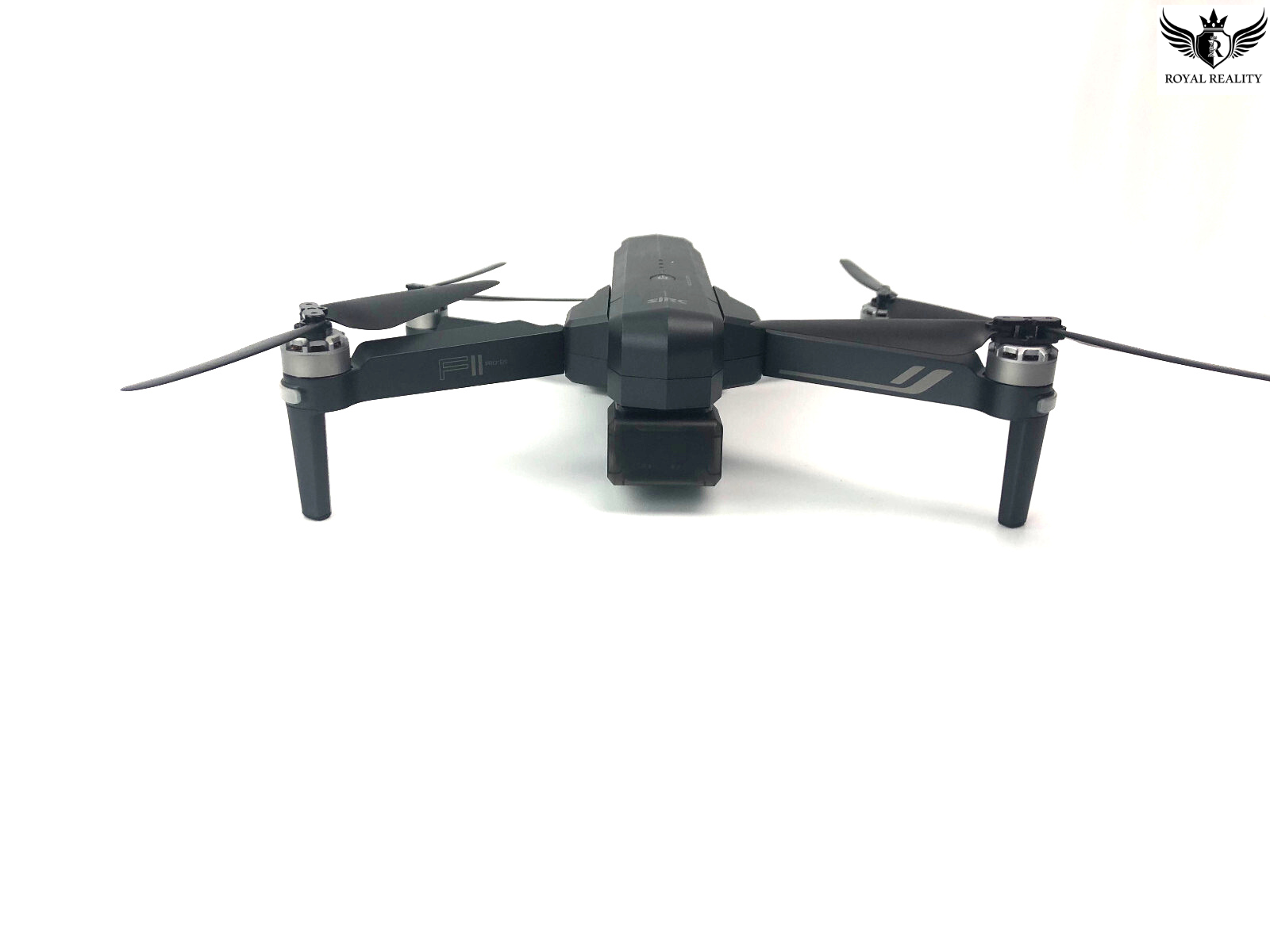 Black drone on a white background with 'Royal Reality' logo.