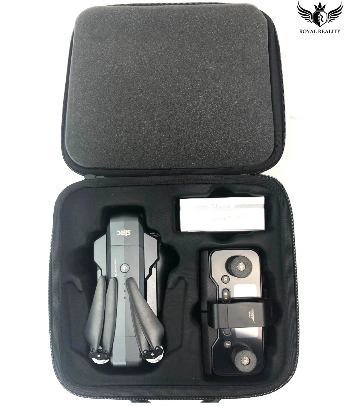 Black carrying case with tools inside, branded 'Royal Reality'.
