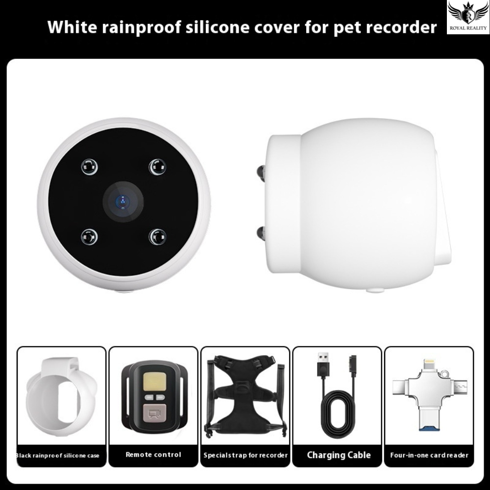 White rainproof silicone cover for pet recorder with accessories on a white background