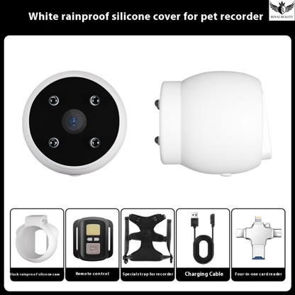 White rainproof silicone cover for pet recorder with accessories on a white background