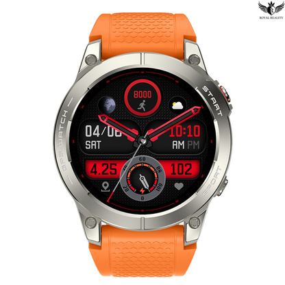 Smartwatch with an orange strap on a white background