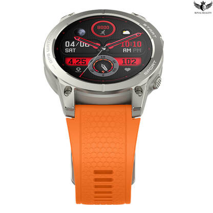 Smartwatch with an orange strap on a white background