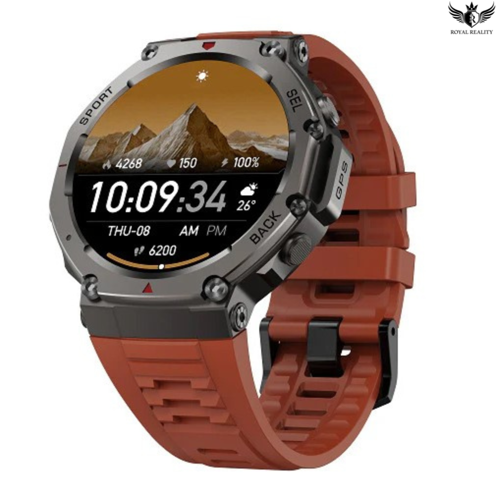 Smartwatch with a red strap on a white background