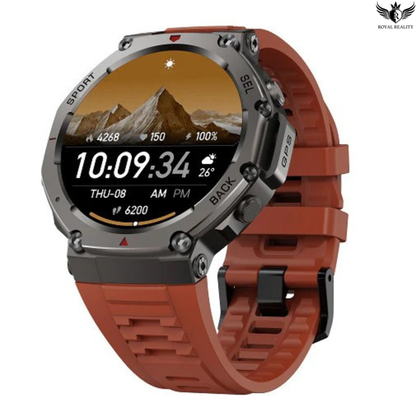 Smartwatch with a red strap on a white background