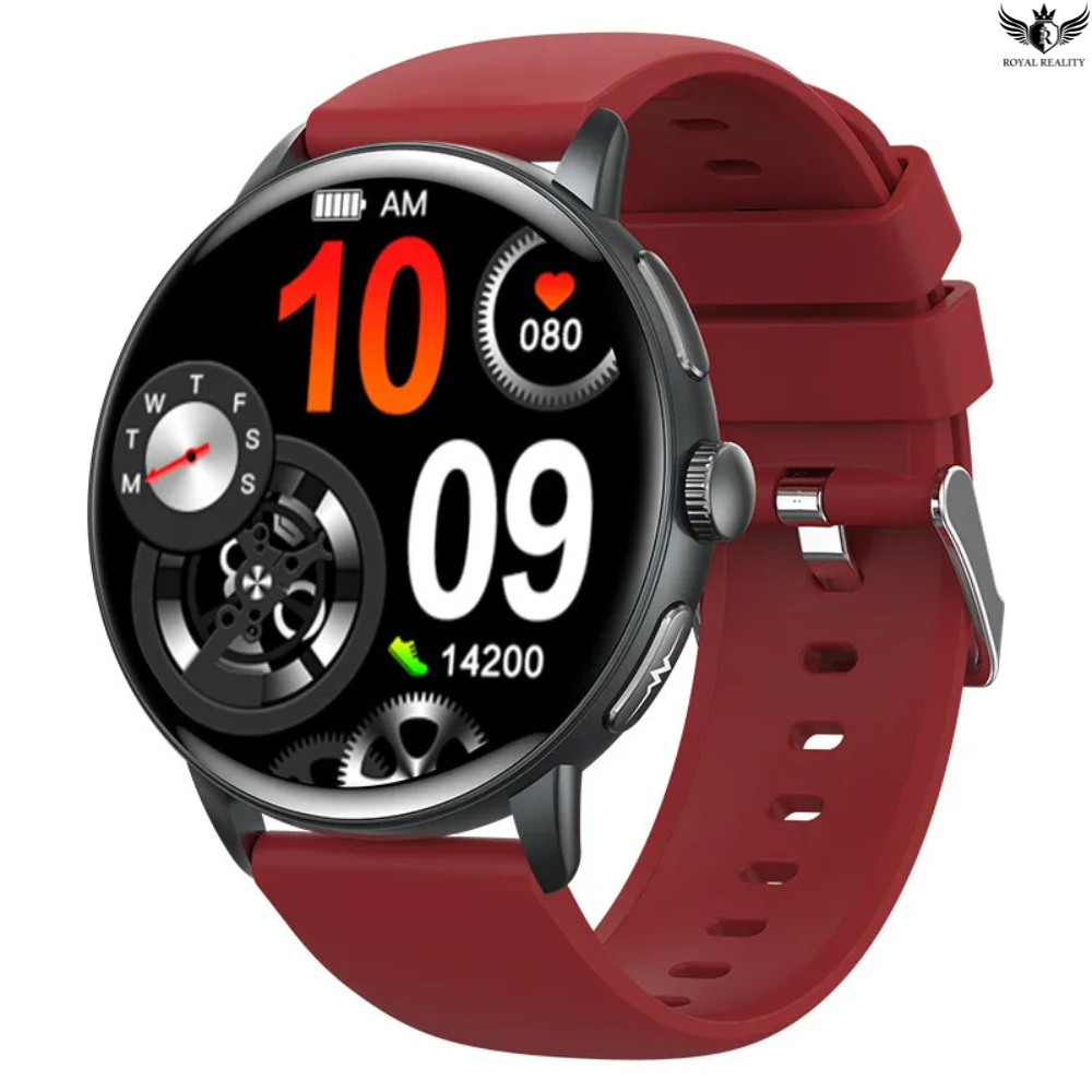 Smartwatch with a red strap on a white background