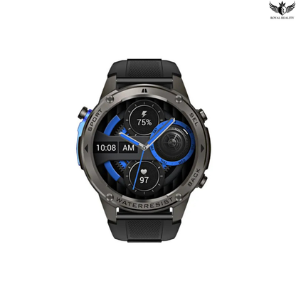 Smartwatch with a black strap on a white background