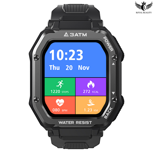 Rugged Smartwatch Front View – 1.69” Display with Colorful Activity Dashboard