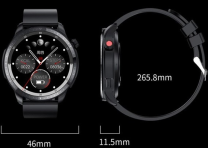 Smartwatch with measurements displayed on a black background