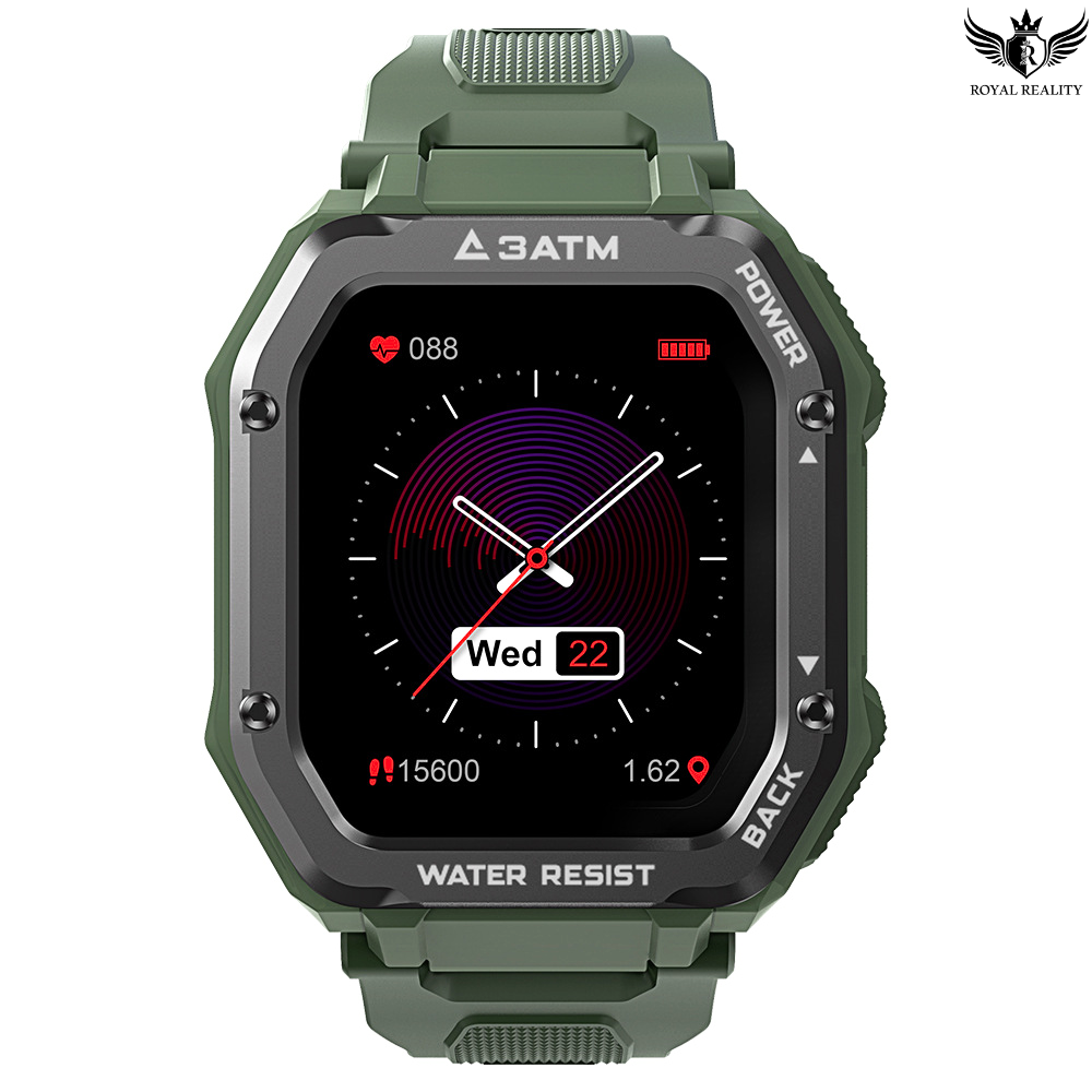 Green Rugged Smartwatch with Classic Watch Face – Sporty Look