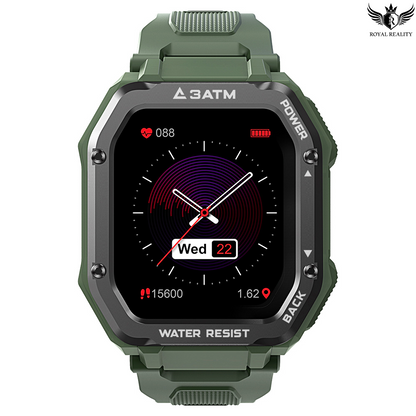 Green Rugged Smartwatch with Classic Watch Face – Sporty Look
