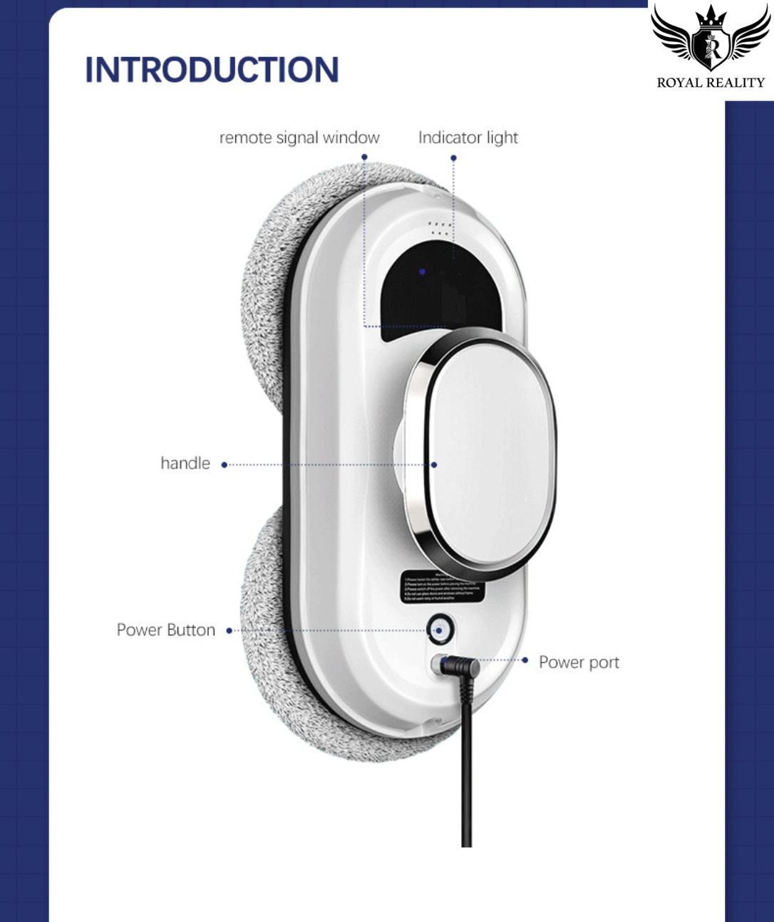 Door handle with labeled parts on a white background, featuring Royal Reality branding.