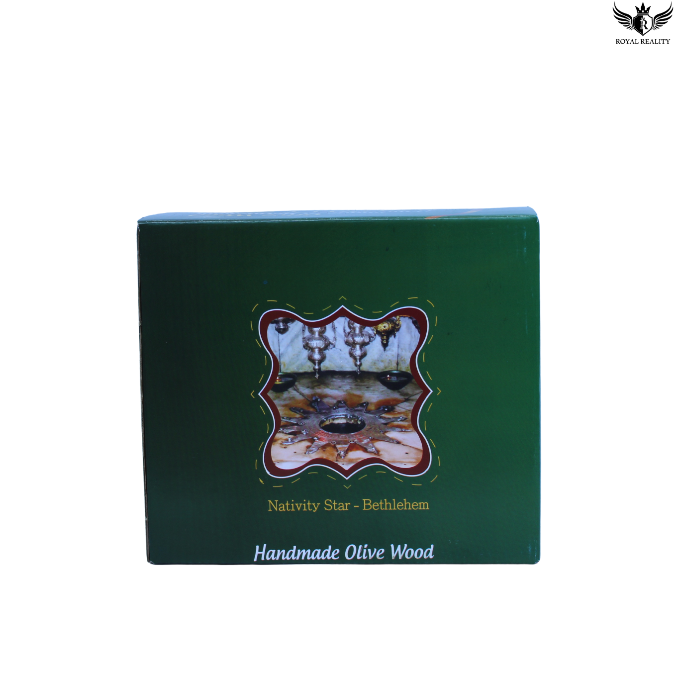 Green box with Nativity Star Bethlehem design on a white background