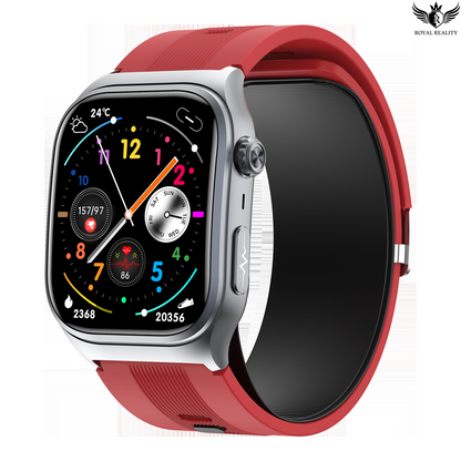 Smartwatch with a red band on a white background