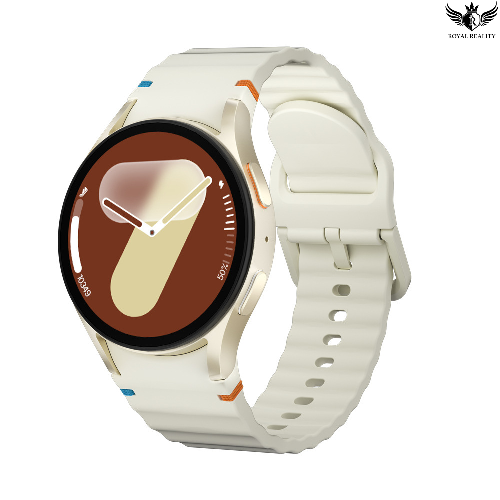White smartwatch with a brown watch face on a white background