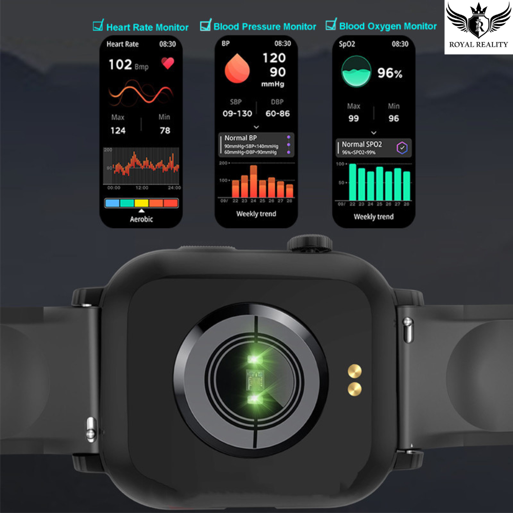 Smartwatch with health monitoring features on a dark background