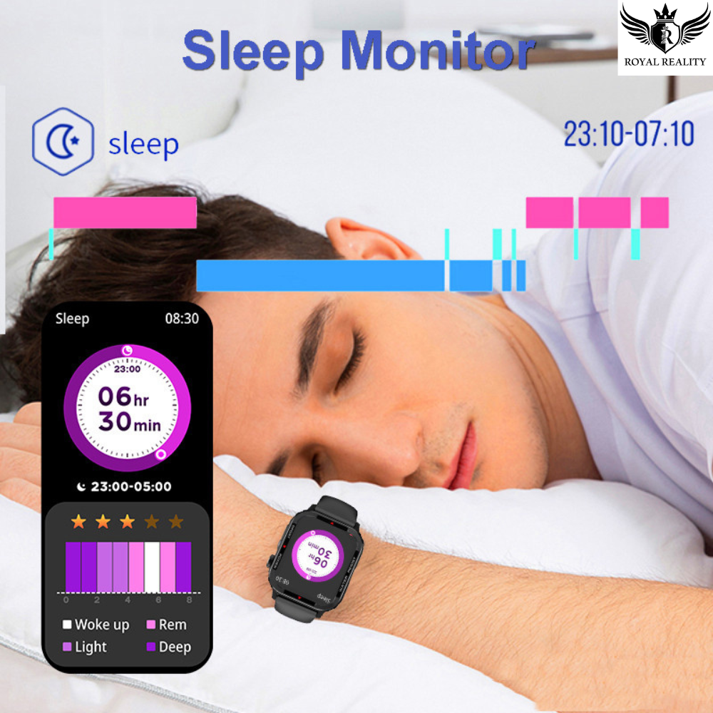 Person sleeping with a smartphone displaying sleep monitor app and a smartwatch on wrist.